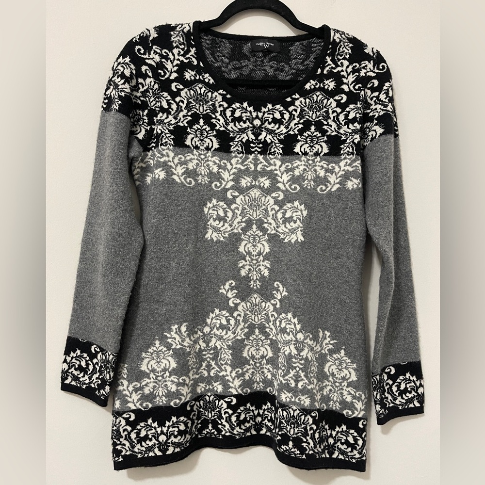 Colour Works Womens Sweater Size XS Gray Multicolored Jacquard Printed Knit Top